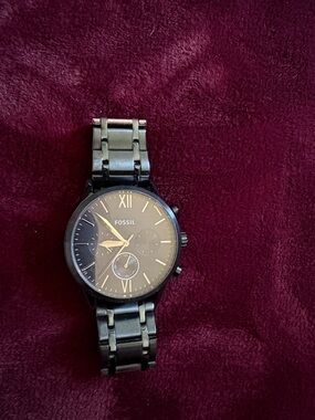 Fossil Navy Blue Stainless Steel Chronograph Watch with Roman Accents